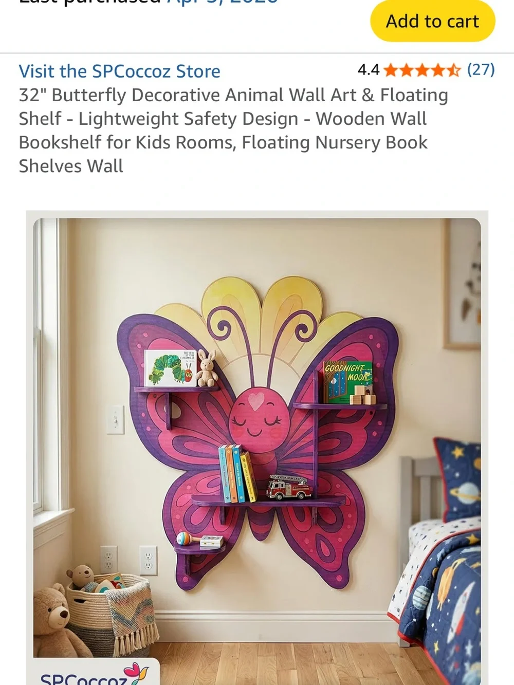 Pink & Purple Butterfly Floating Wall Shelf - Kids Wall Decor